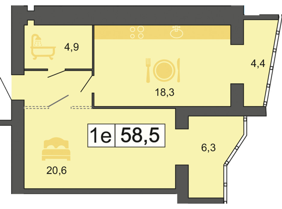 Планировка 1-комнатной квартиры в ЖК River Park 59.1 м², фото 155339 Планировка 1-комнатной квартиры в ЖК River Park 59.1 м², фото 155339