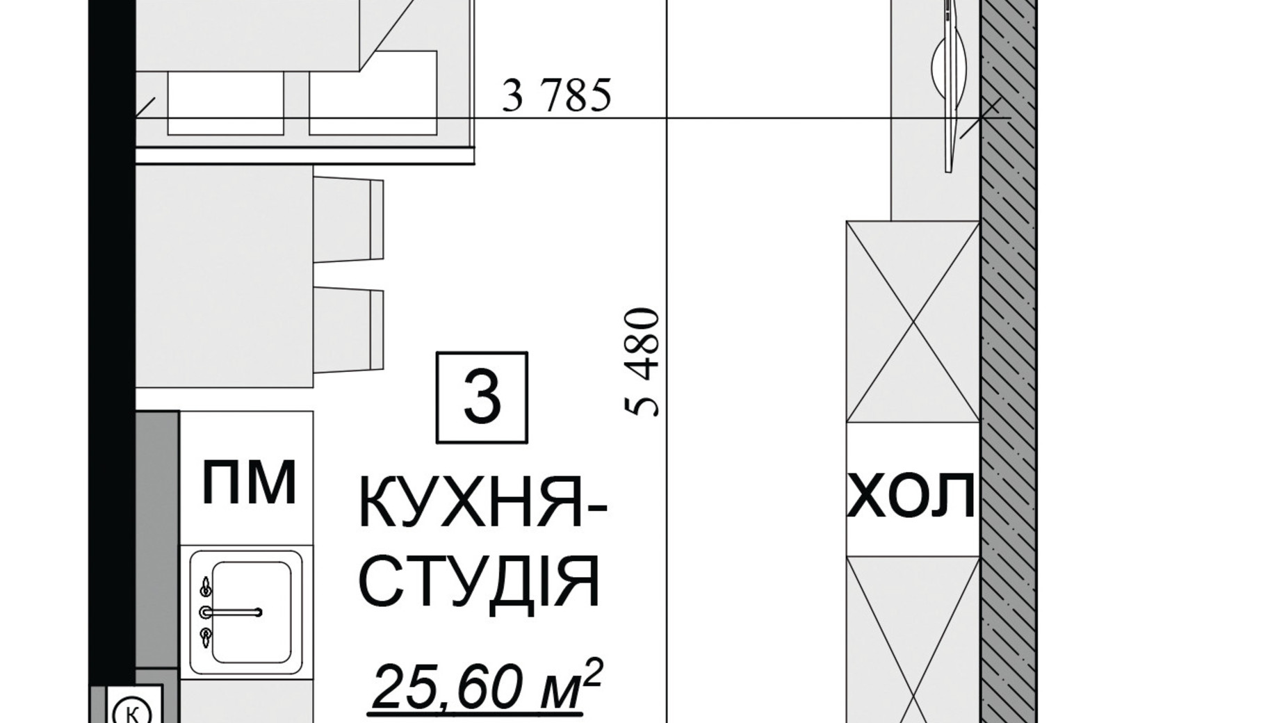 Планировка смарт квартиры в ЖК Якісне житло 30.39 м², фото 155978