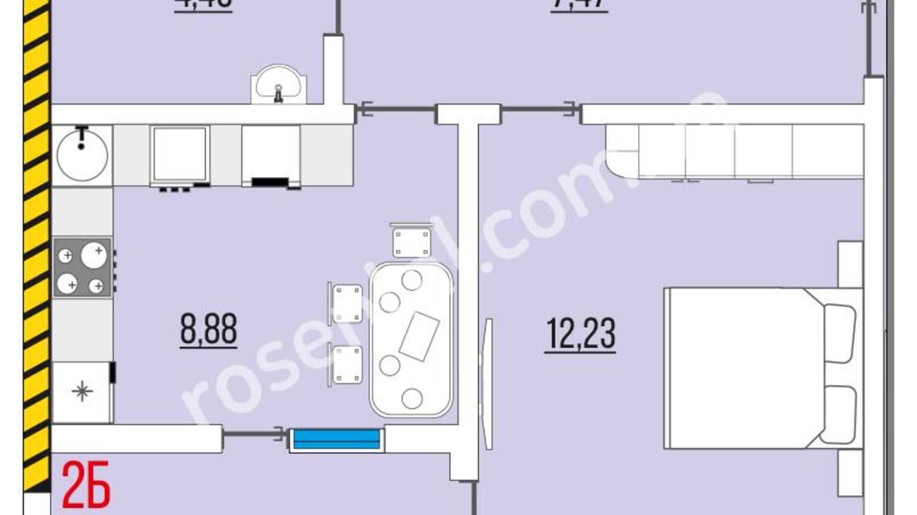 Планування 2-кімнатної квартири в ЖК Розенталь 56.77 м², фото 156495