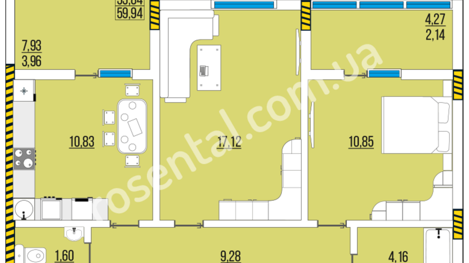 Планировка 2-комнатной квартиры в ЖК Розенталь 59.94 м², фото 156500