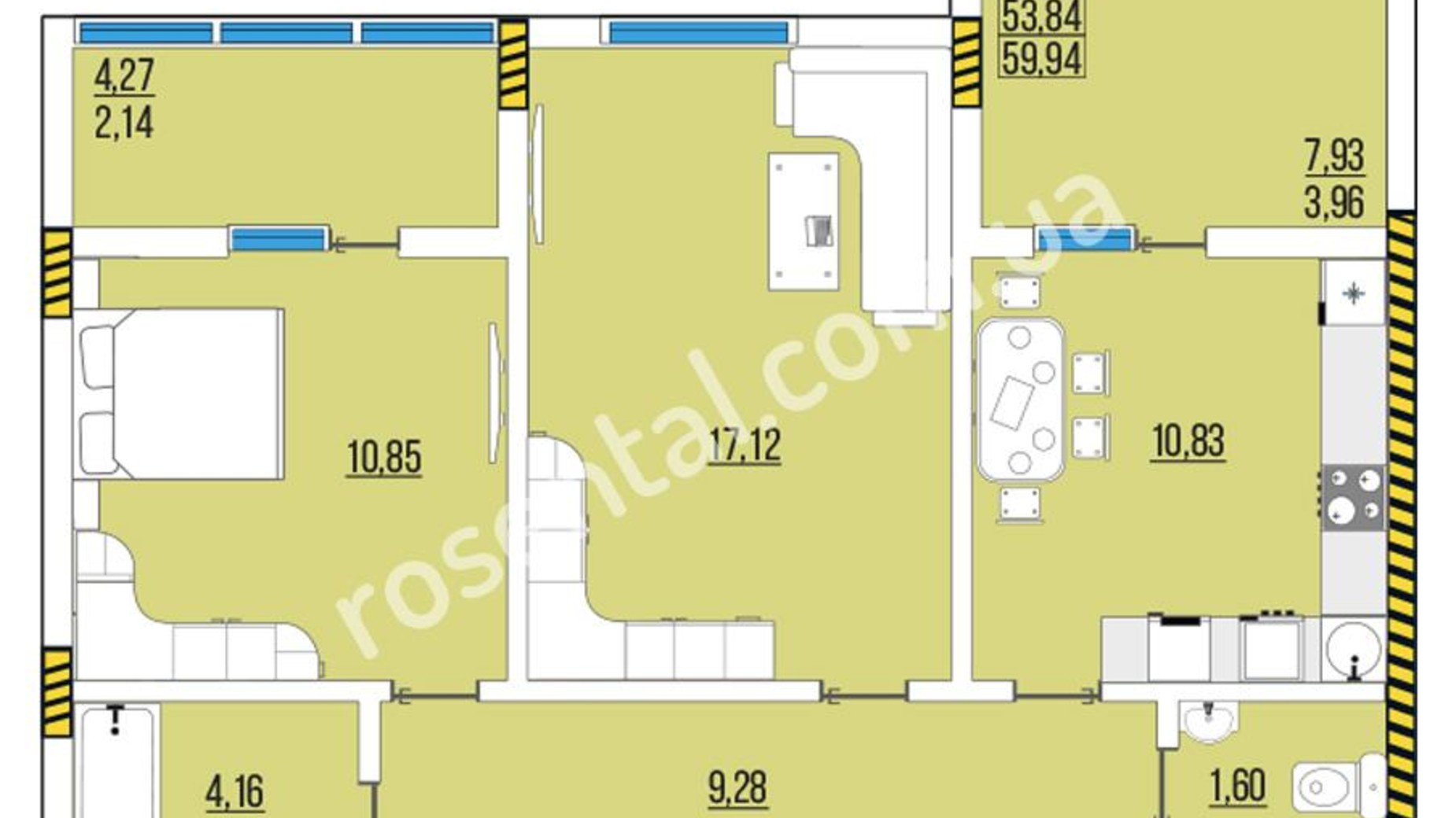 Планування 2-кімнатної квартири в ЖК Розенталь 60.53 м², фото 156504