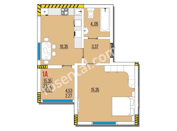 ЖК Розенталь: планировка 1-комнатной квартиры 38.68 м²