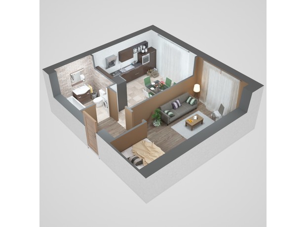 ЖК Viking Home: планування 1-кімнатної квартири 36.06 м²