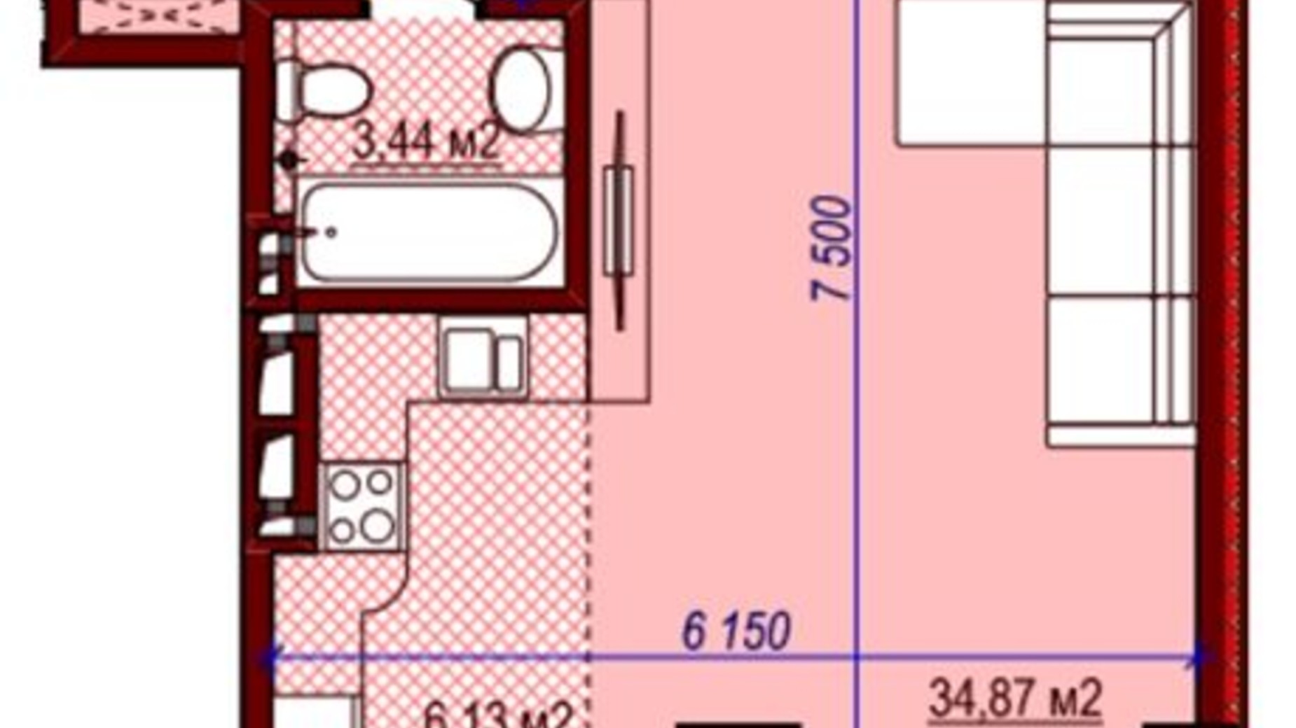 Планування 1-кімнатної квартири в ЖК Баку 47 м², фото 156742