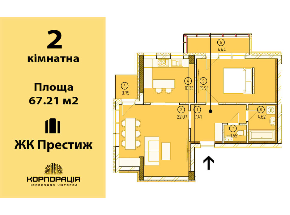 Планировка 2-комнатной квартиры в ЖК Престиж 67.21 м², фото 156799 Планировка 2-комнатной квартиры в ЖК Престиж 67.21 м², фото 156799