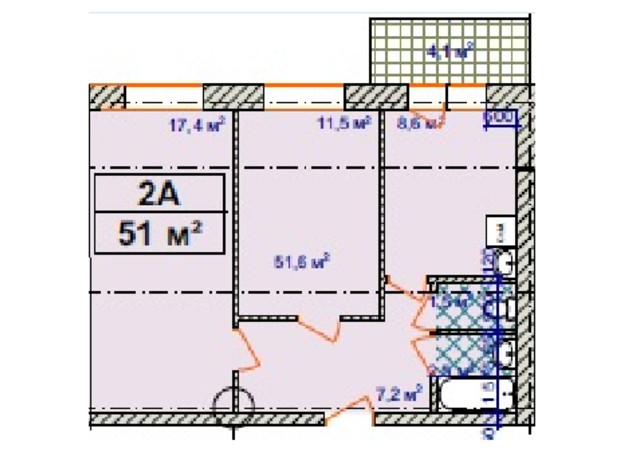 ЖК Авиатор: планировка 2-комнатной квартиры 51 м²