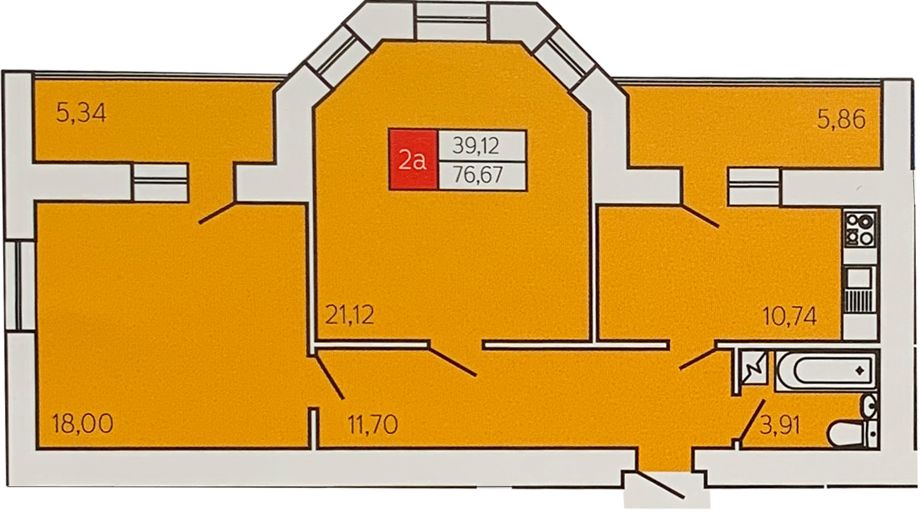 Планировка 2-комнатной квартиры в ЖК Андреевский 76.67 м², фото 157638