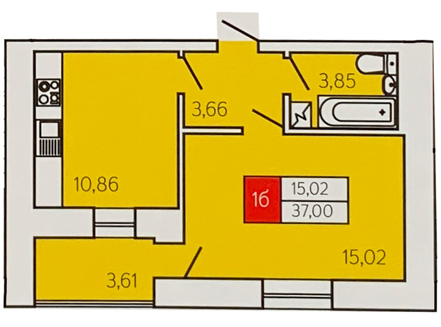 ЖК Андреевский: планировка 1-комнатной квартиры 37 м²