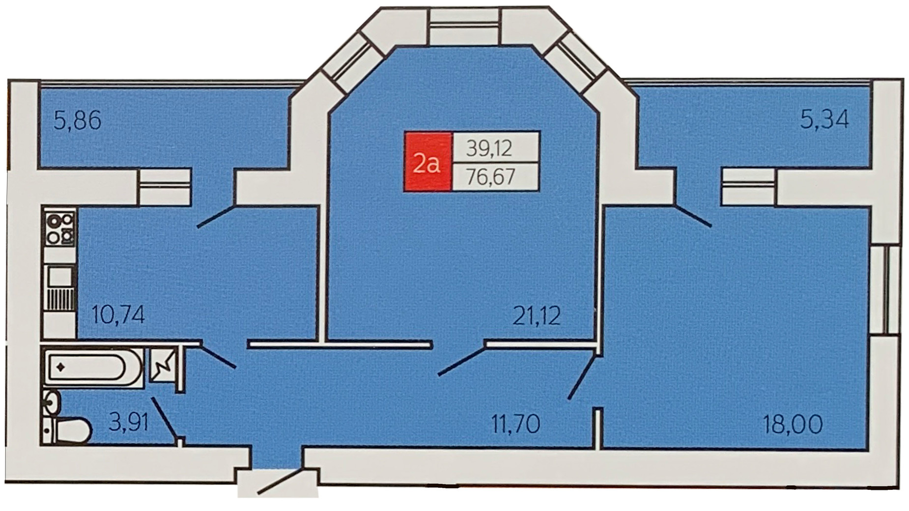 Планировка 2-комнатной квартиры в ЖК Андреевский 76.67 м², фото 157641