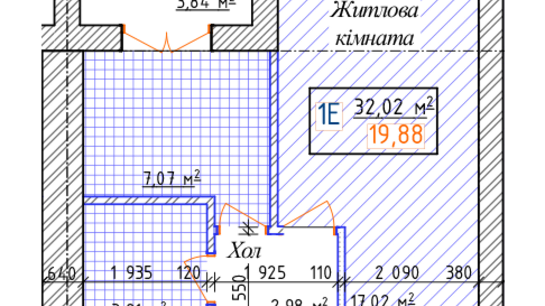 Планування 1-кімнатної квартири в ЖК Озерки 32.02 м², фото 157929