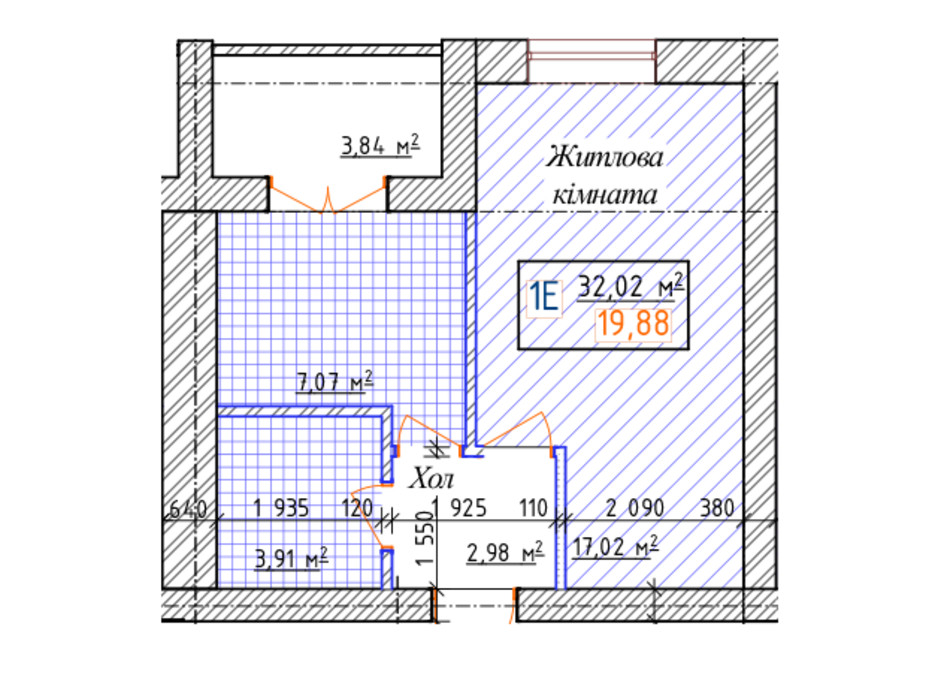 Планування 1-кімнатної квартири в ЖК Озерки 32.02 м², фото 157929 Планування 1-кімнатної квартири в ЖК Озерки 32.02 м², фото 157929