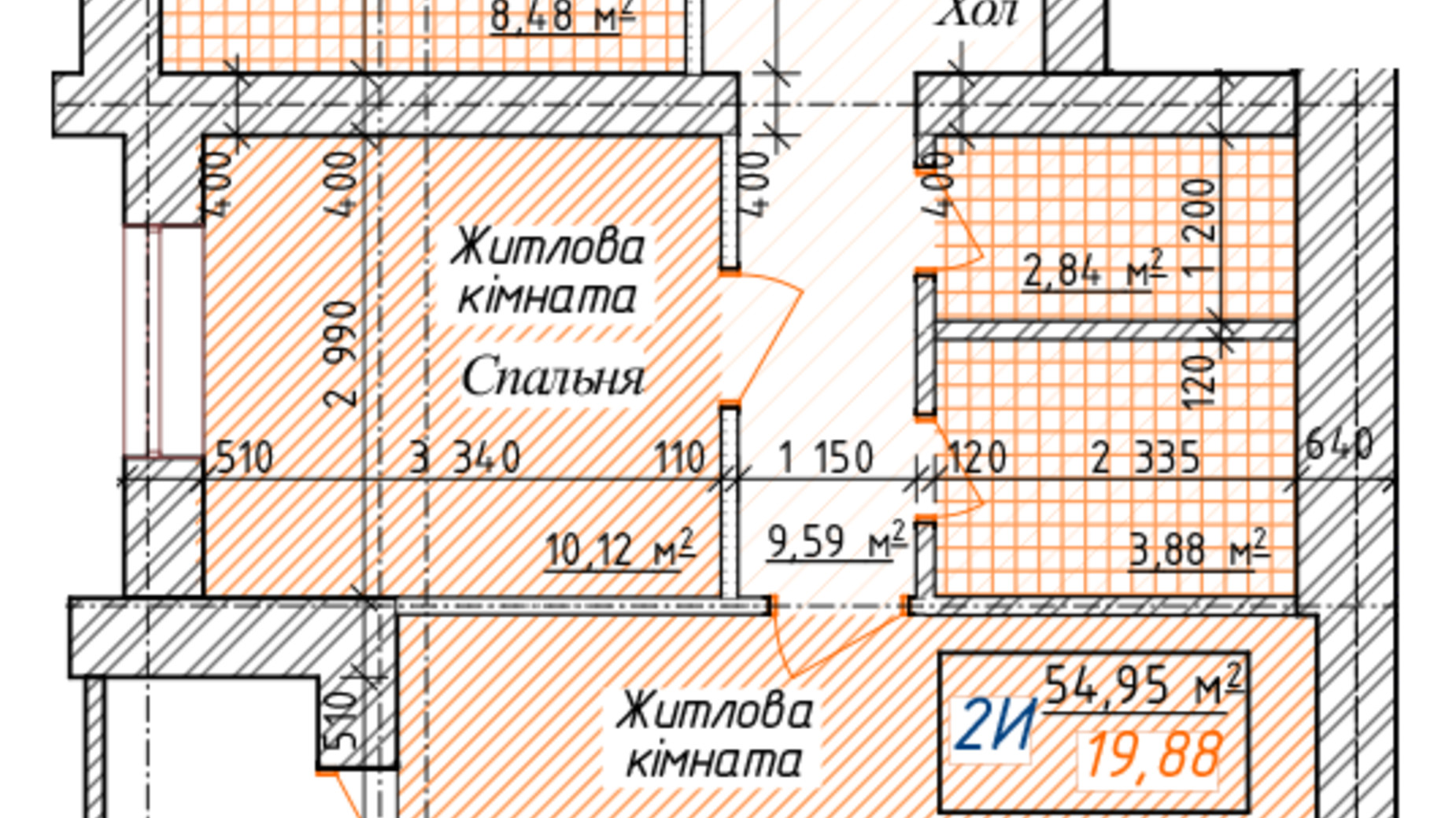 Планировка 2-комнатной квартиры в ЖК Озерки 54.95 м², фото 157934