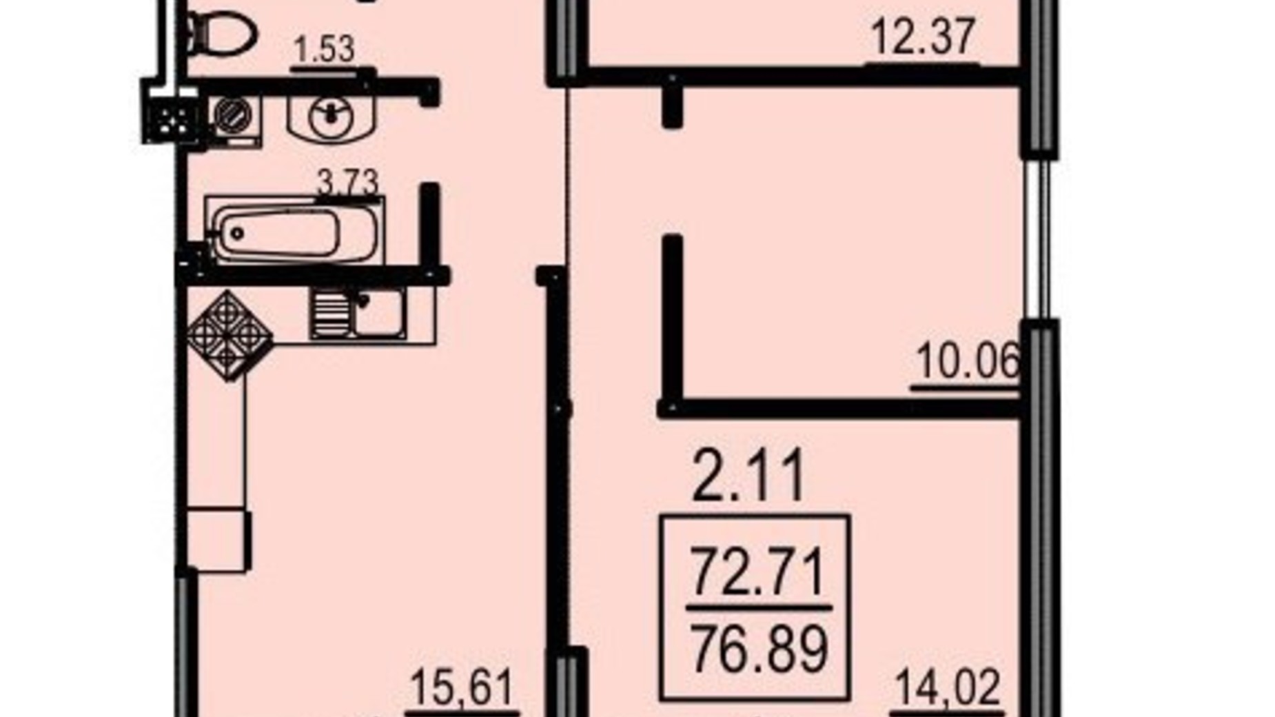 Планування 3-кімнатної квартири в Апарт-Комплекс Каліпсо 76.25 м², фото 158660