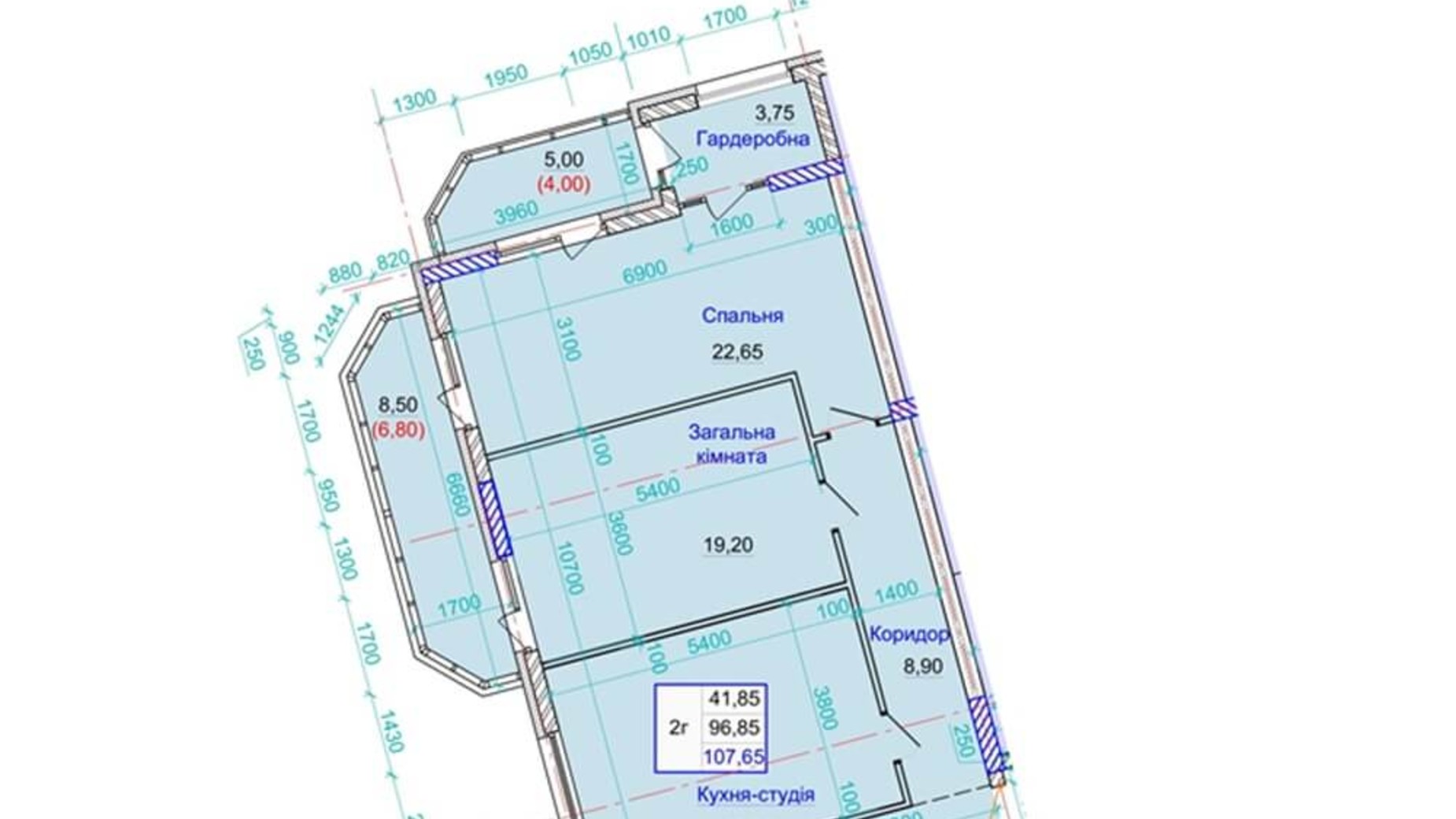 Планування 2-кімнатної квартири в ЖК вул. Пилипа Орлика, 26 107.65 м², фото 159257