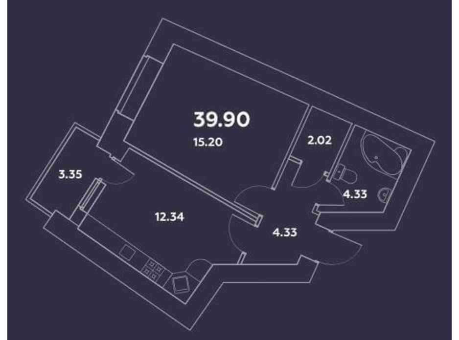 Планування 1-кімнатної квартири в ЖК Уютний квартал 39.9 м², фото 159498 Планування 1-кімнатної квартири в ЖК Уютний квартал 39.9 м², фото 159498
