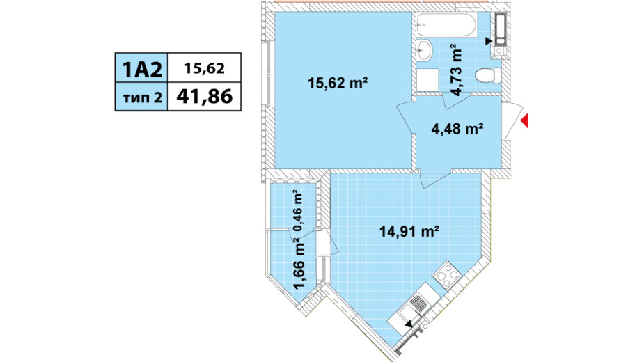 Планировка 1-комнатной квартиры в ЖК Сырецкие Сады 41.86 м², фото 159553