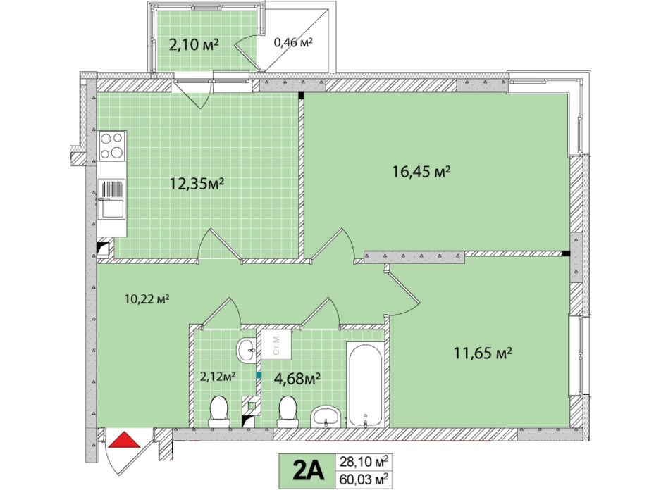 Планировка 2-комнатной квартиры в ЖК Сырецкие Сады 60.03 м², фото 159560 Планировка 2-комнатной квартиры в ЖК Сырецкие Сады 60.03 м², фото 159560