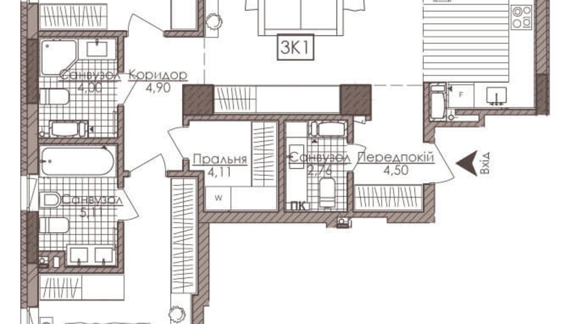 Планування 3-кімнатної квартири в ЖК Камертон 122.71 м², фото 159565