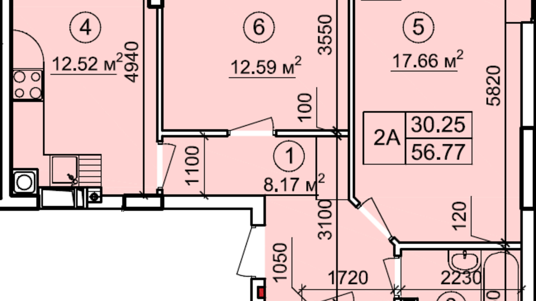 Планировка 2-комнатной квартиры в ЖК Петровский квартал 56.77 м², фото 160911
