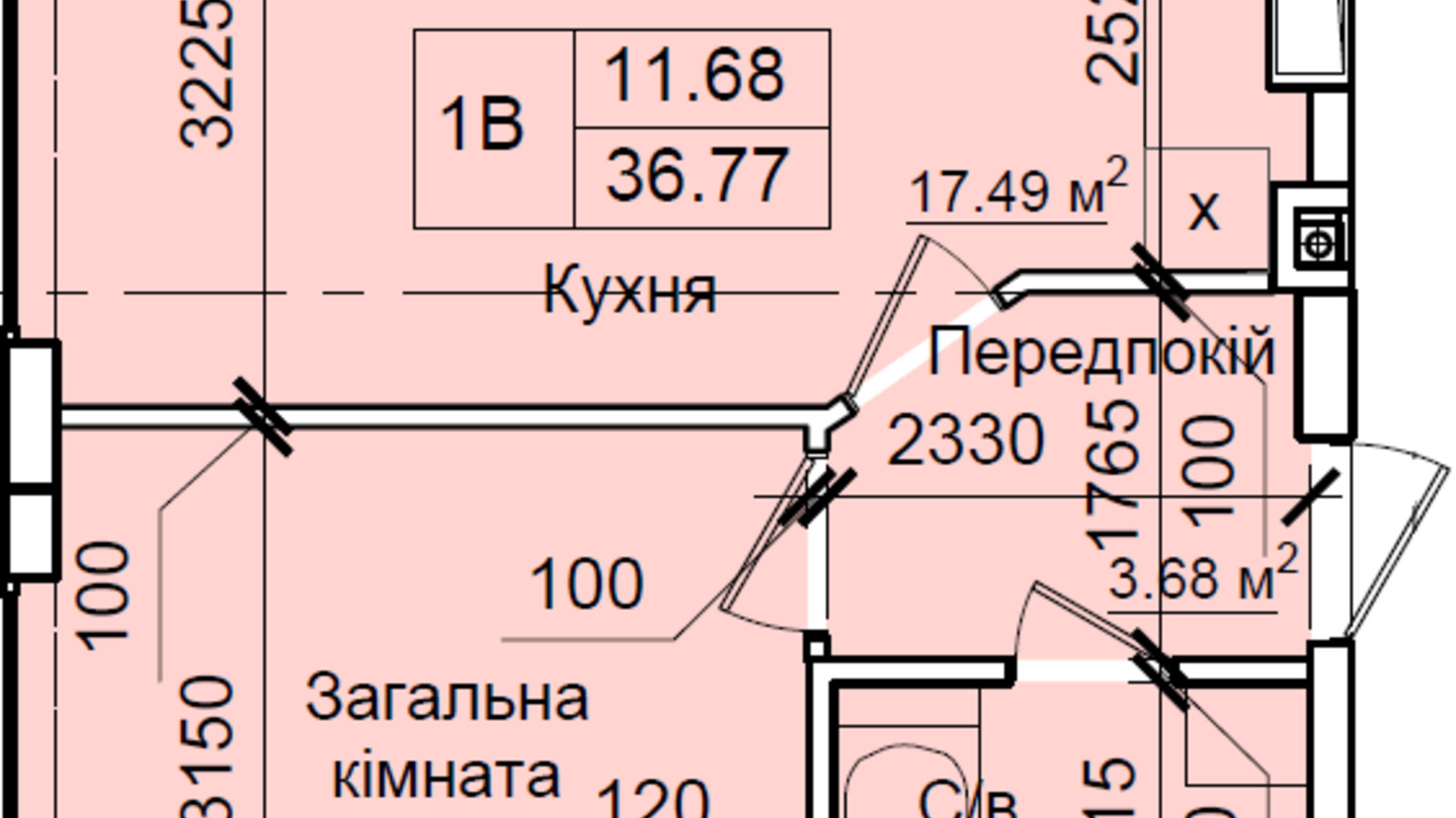 Планування 1-кімнатної квартири в ЖК Петрівський квартал 36.77 м², фото 160917