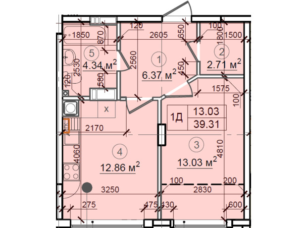 ЖК Петровский квартал: планировка 1-комнатной квартиры 39.31 м²