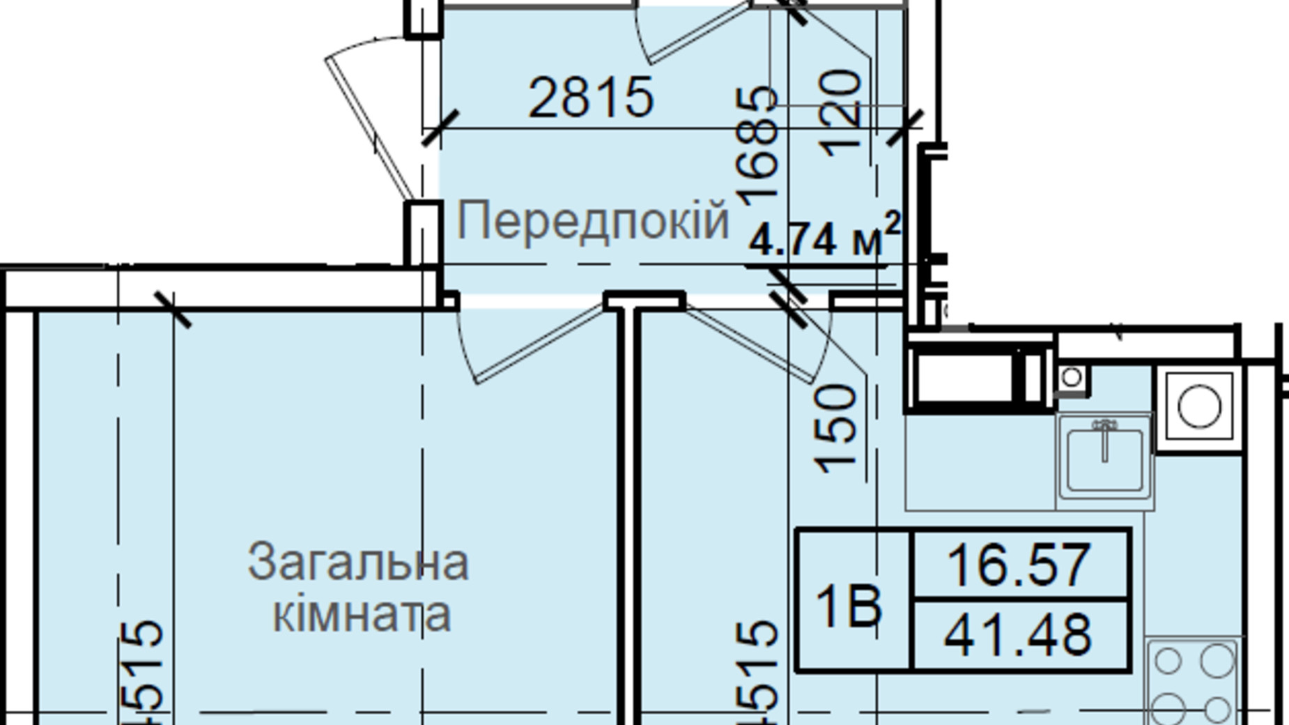 Планування 1-кімнатної квартири в ЖК Петрівський квартал 41.48 м², фото 160919