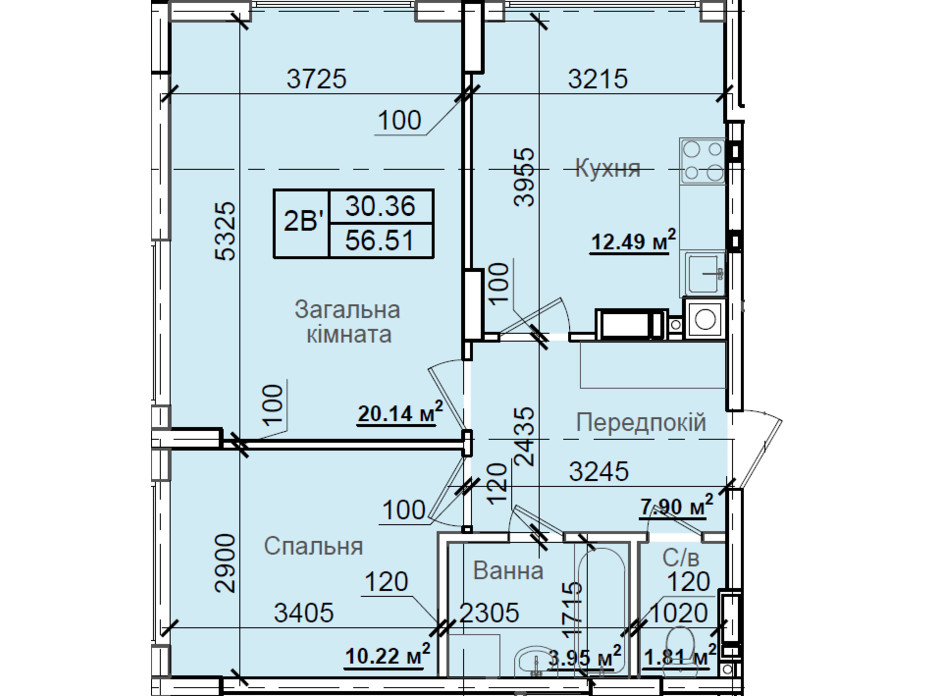 Планировка 2-комнатной квартиры в ЖК Петровский квартал 56.51 м², фото 160930 Планировка 2-комнатной квартиры в ЖК Петровский квартал 56.51 м², фото 160930