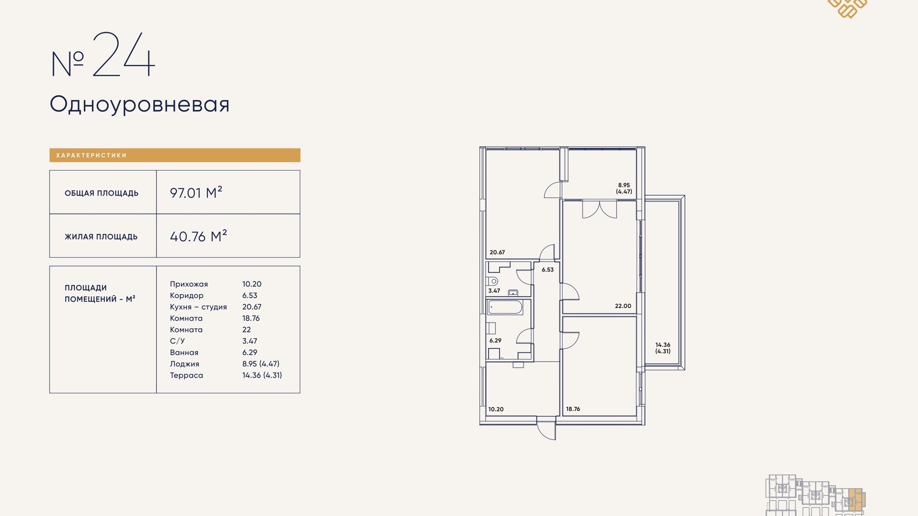 Планування 2-кімнатної квартири в ЖК Сапфір 97.01 м², фото 161618