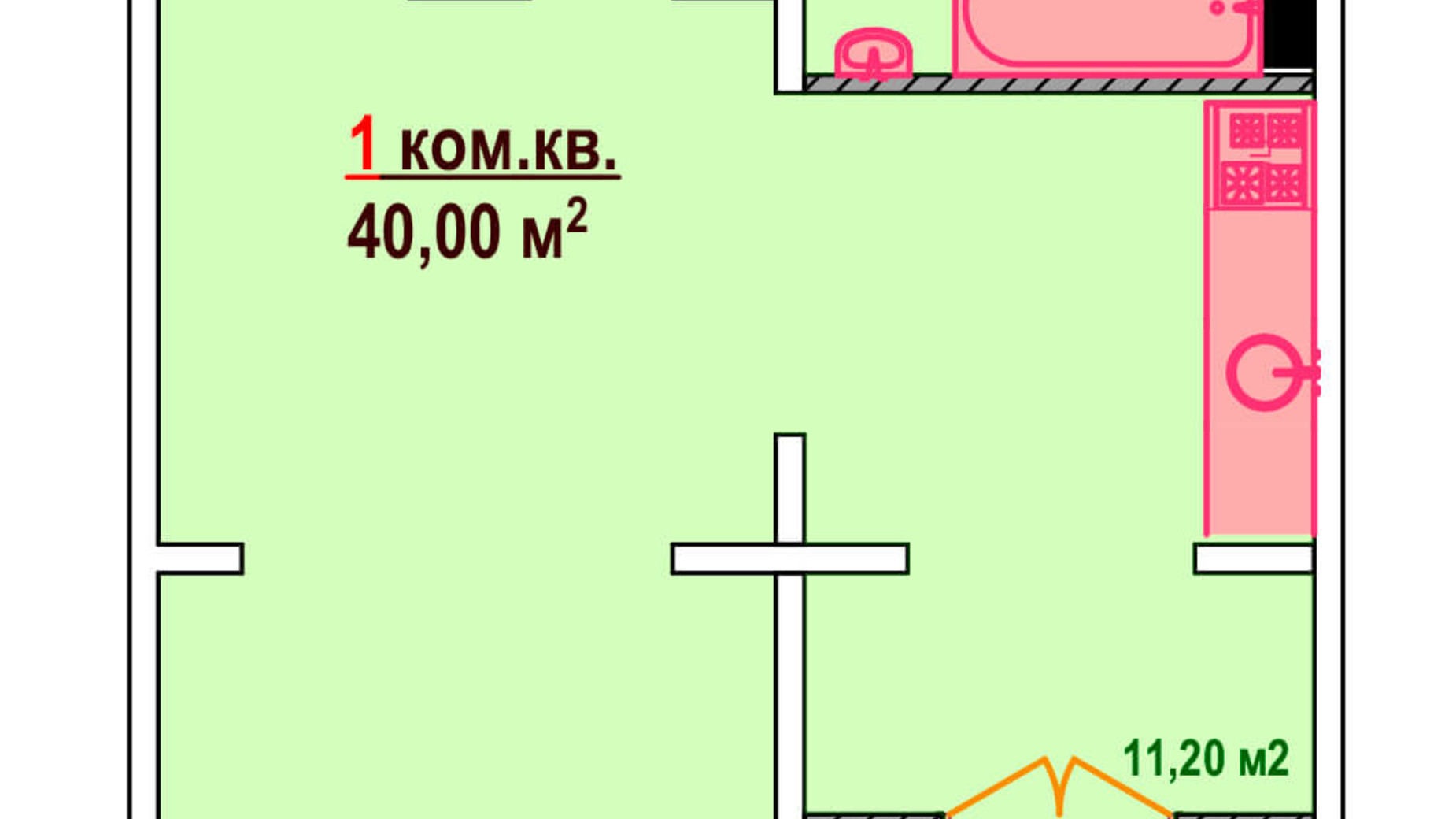 Планировка 1-комнатной квартиры в ЖК Казак Сити 40 м², фото 161879