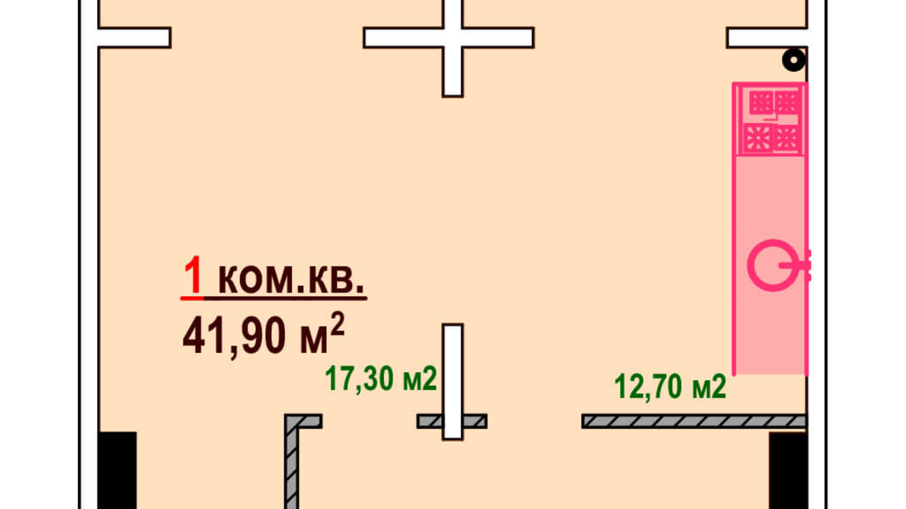 Планування 1-кімнатної квартири в ЖК Козак Сіті 41.9 м², фото 161880