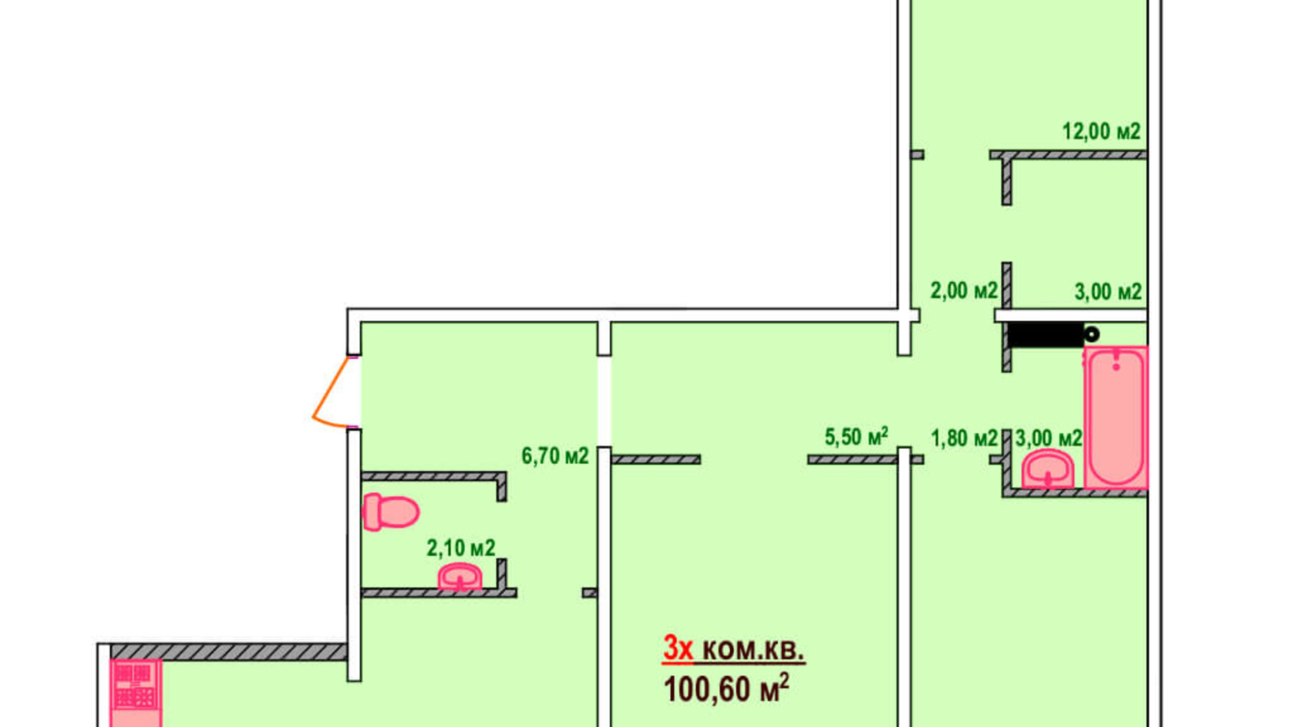 Планировка 3-комнатной квартиры в ЖК Казак Сити 100.6 м², фото 161895