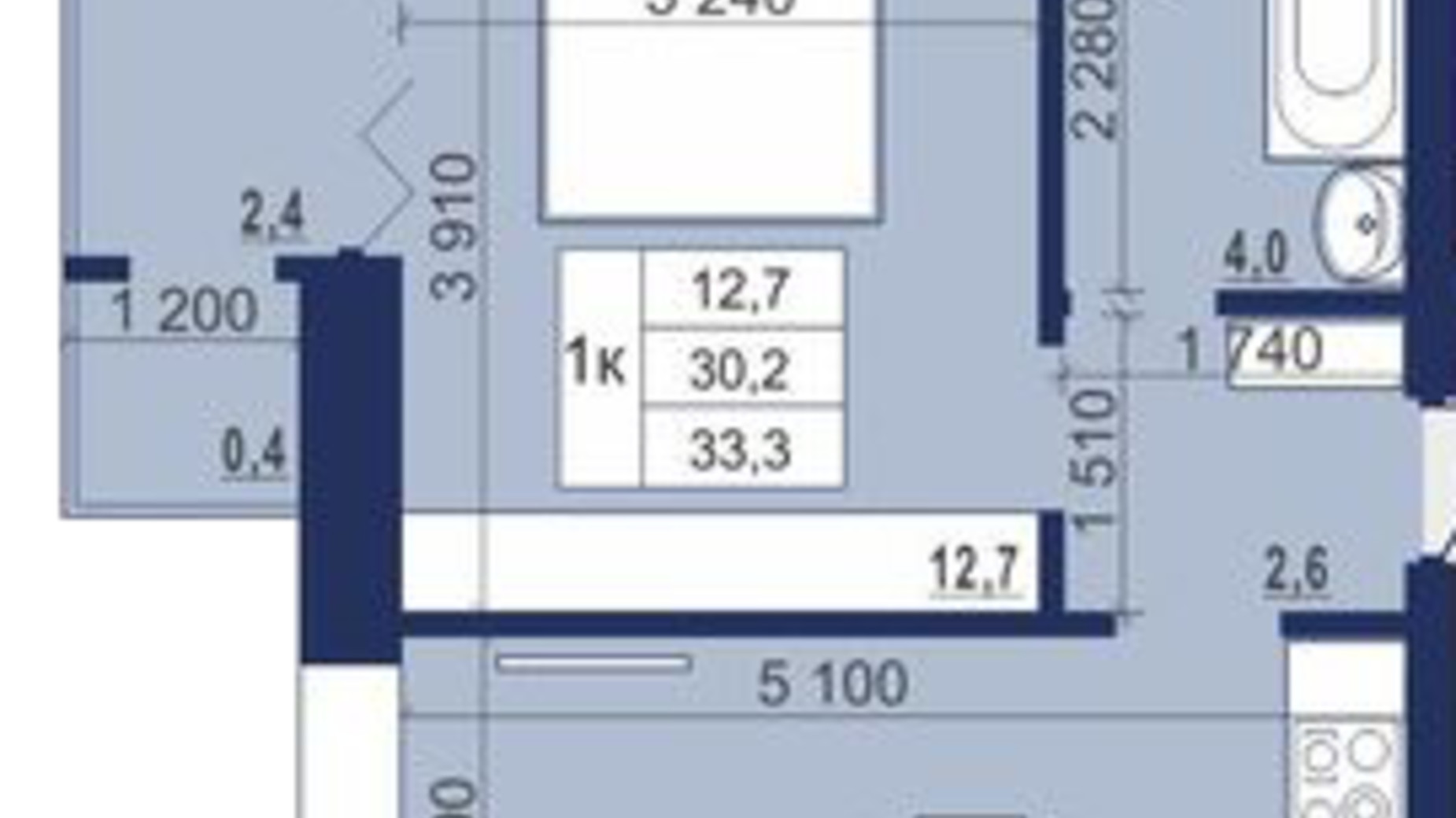 Планировка 1-комнатной квартиры в ЖК Набережный 33.3 м², фото 162197