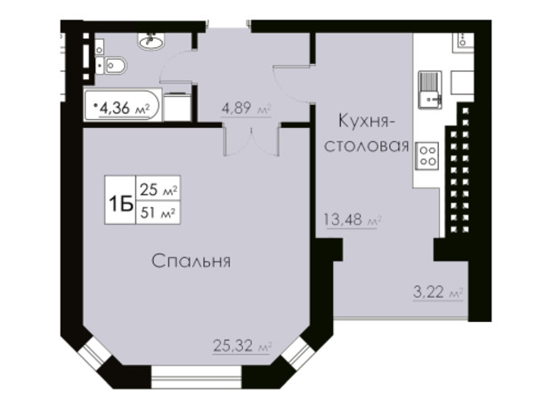 ЖК Марко Поло: планування 1-кімнатної квартири 51 м²