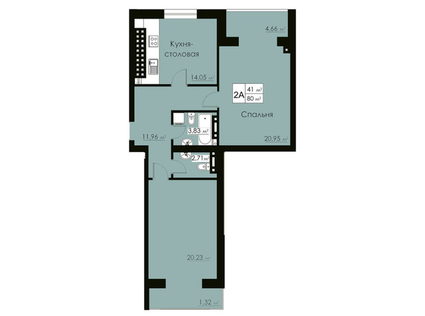 ЖК Марко Поло: планировка 2-комнатной квартиры 82 м²