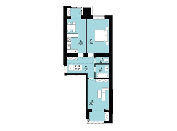 ЖК Дизайн парк: планировка 2-комнатной квартиры 73.27 м²