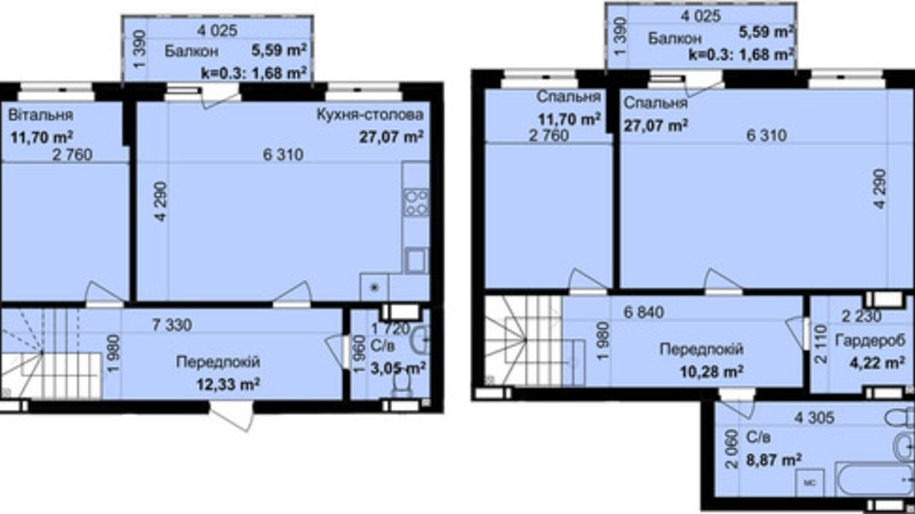 Планировка много­уровневой квартиры в ЖК Кришталеві джерела 119.65 м², фото 163393