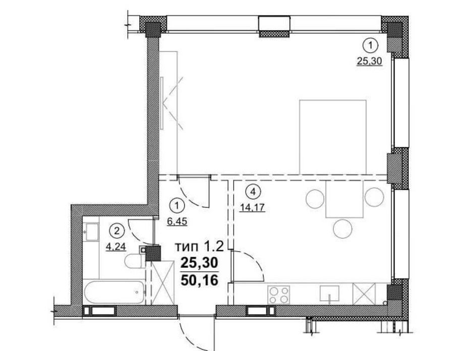 Планировка 1-комнатной квартиры в ЖК Олимпийский New 50.16 м², фото 163548 Планировка 1-комнатной квартиры в ЖК Олимпийский New 50.16 м², фото 163548