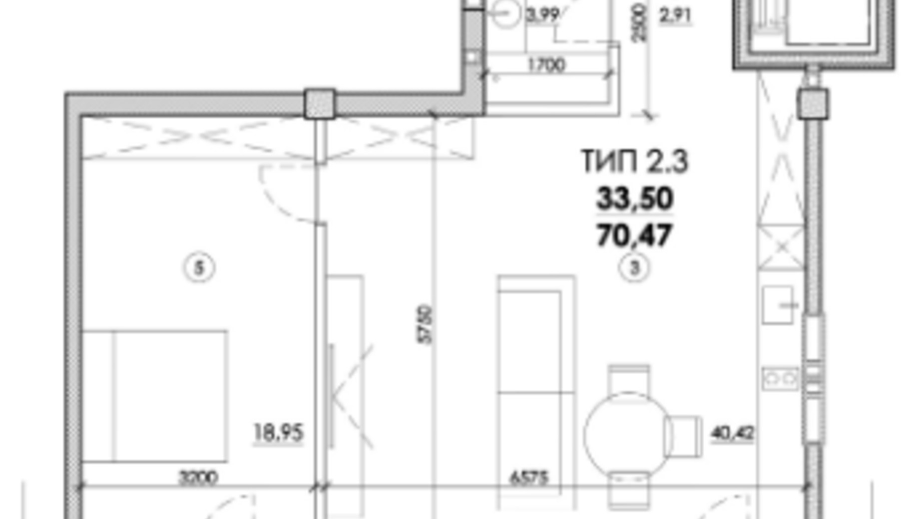 Планування 2-кімнатної квартири в ЖК Молодіжний 70 м², фото 163568