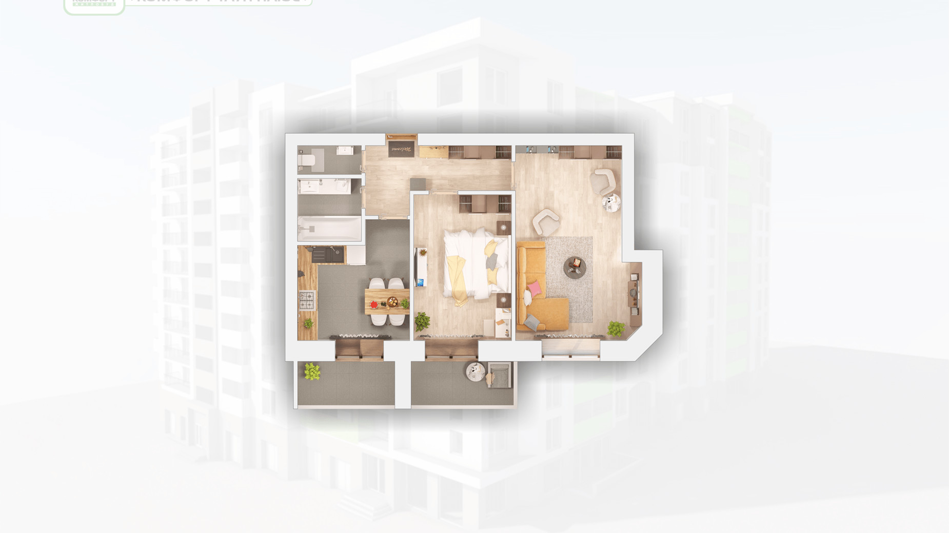 Планування 2-кімнатної квартири в ЖК Комфорт Таун плюс 62.28 м², фото 164114