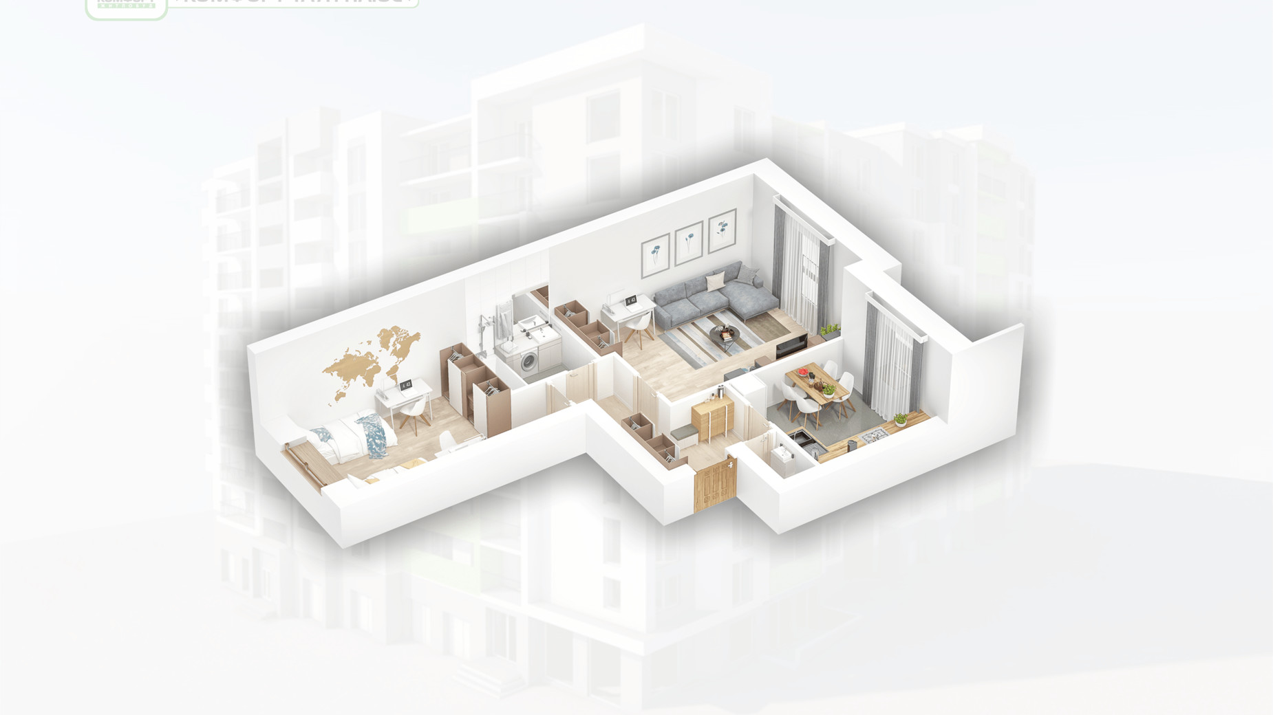 Планировка 2-комнатной квартиры в ЖК Комфорт Таун плюс 66.41 м², фото 164121