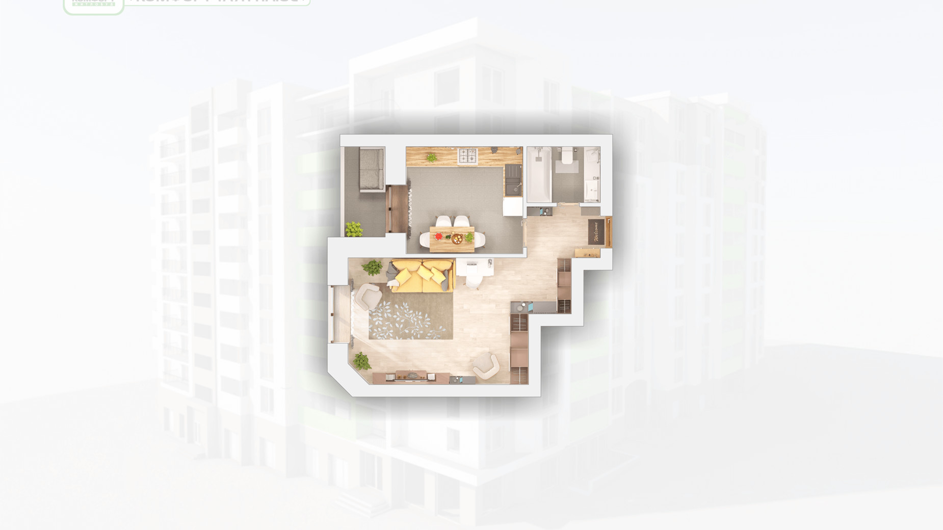 Планировка 1-комнатной квартиры в ЖК Комфорт Таун плюс 45.05 м², фото 164183