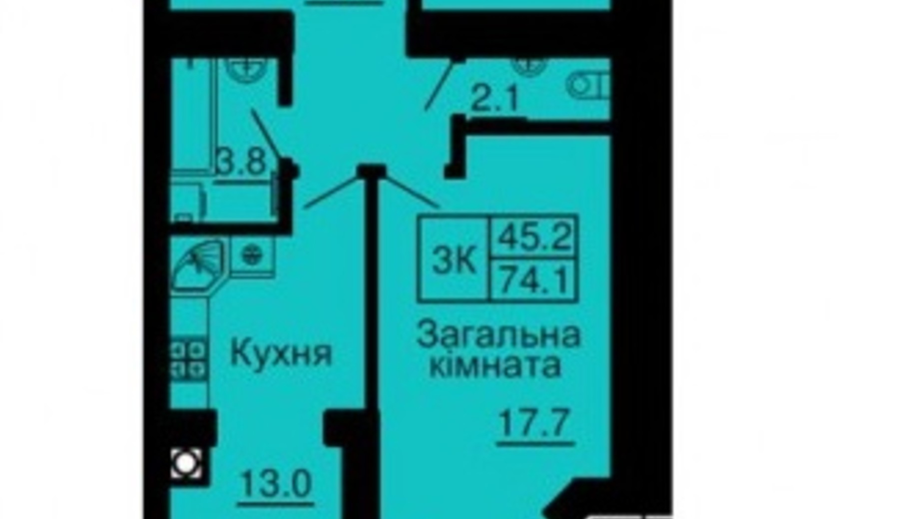 Планировка 3-комнатной квартиры в ЖК София Сити 74.1 м², фото 164282