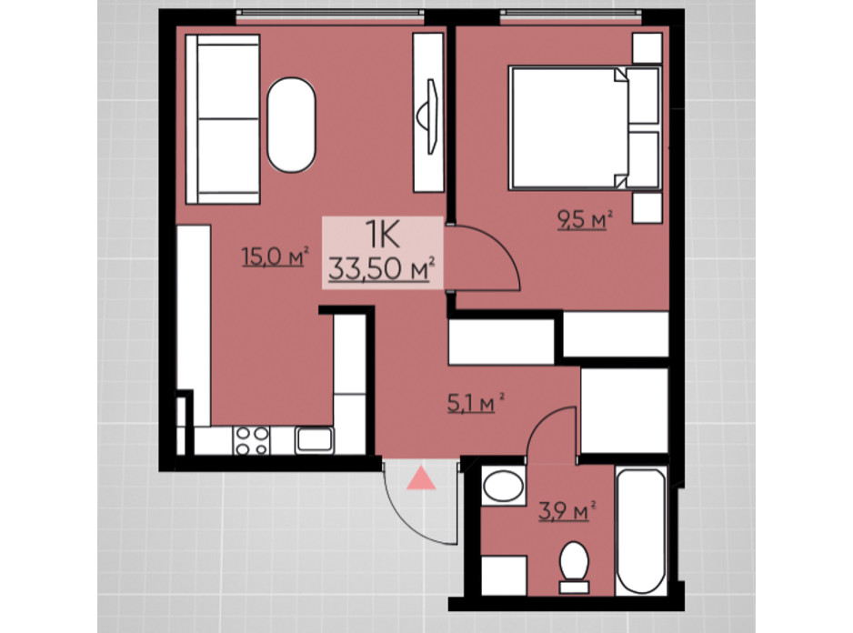 Планування 1-кімнатної квартири в ЖК Provance Home 33.5 м², фото 164801 Планування 1-кімнатної квартири в ЖК Provance Home 33.5 м², фото 164801