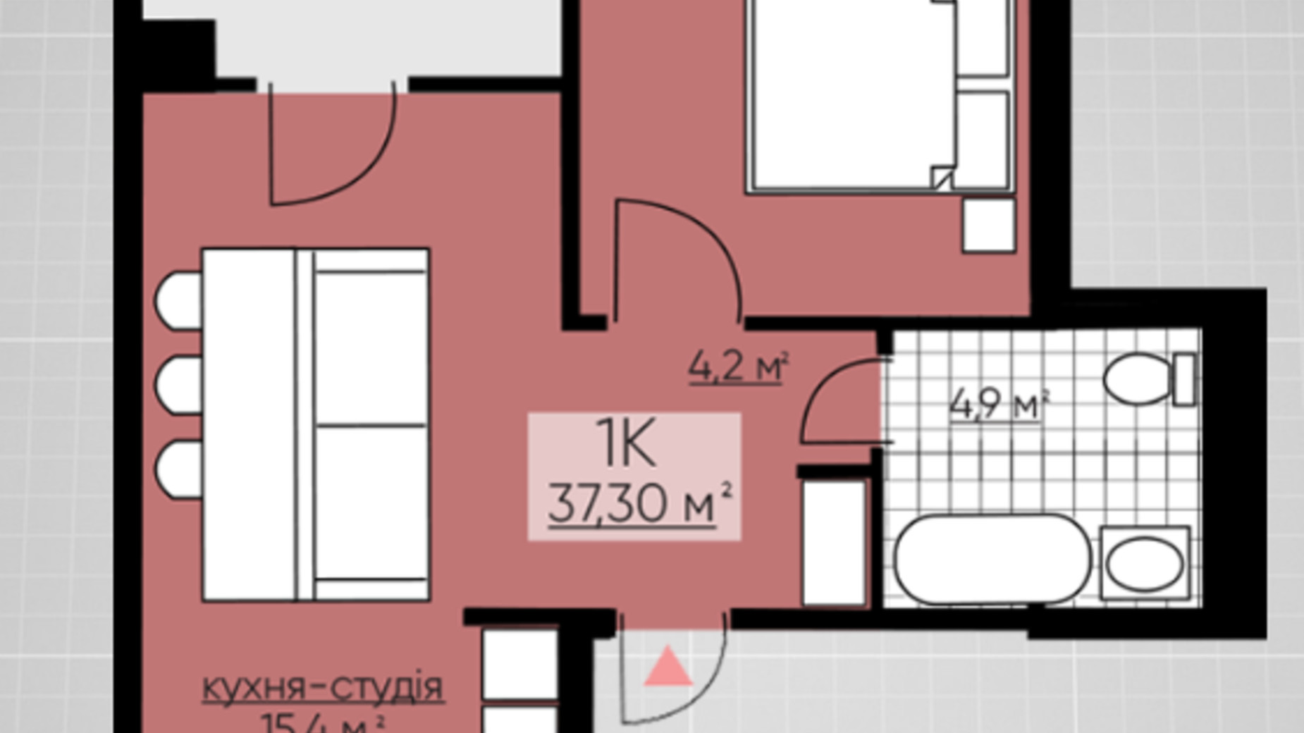 Планування 1-кімнатної квартири в ЖК Provance Home 37.3 м², фото 164803