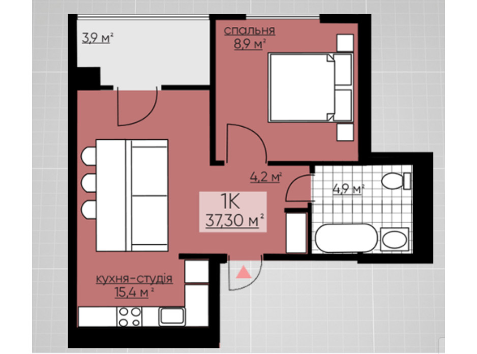 Планування 1-кімнатної квартири в ЖК Provance Home 37.3 м², фото 164803 Планування 1-кімнатної квартири в ЖК Provance Home 37.3 м², фото 164803