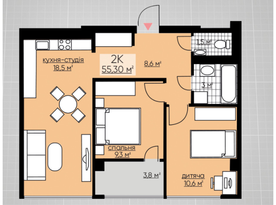 Планування 2-кімнатної квартири в ЖК Provance Home 55.3 м², фото 164809 Планування 2-кімнатної квартири в ЖК Provance Home 55.3 м², фото 164809