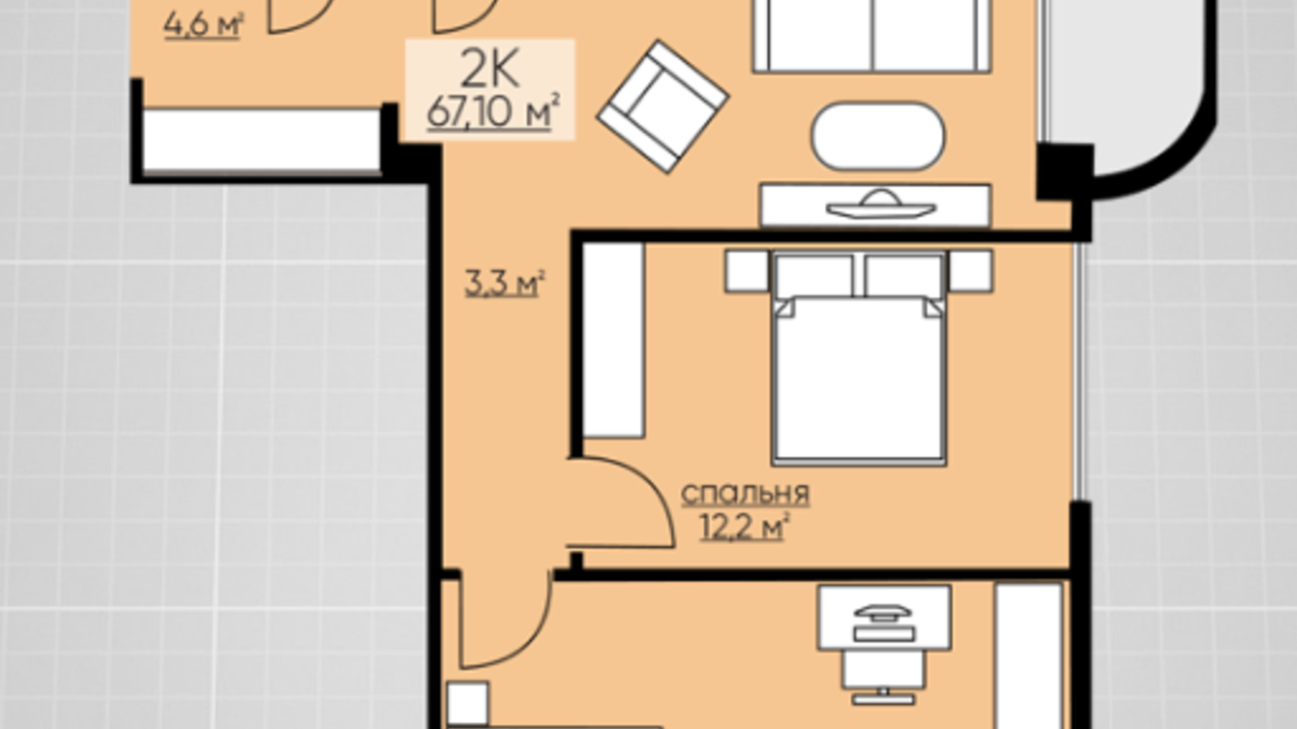 Планировка 2-комнатной квартиры в ЖК Provance Home 67.1 м², фото 164810