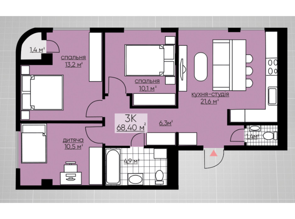 Планування 3-кімнатної квартири в ЖК Provance Home 68.4 м², фото 164811 Планування 3-кімнатної квартири в ЖК Provance Home 68.4 м², фото 164811