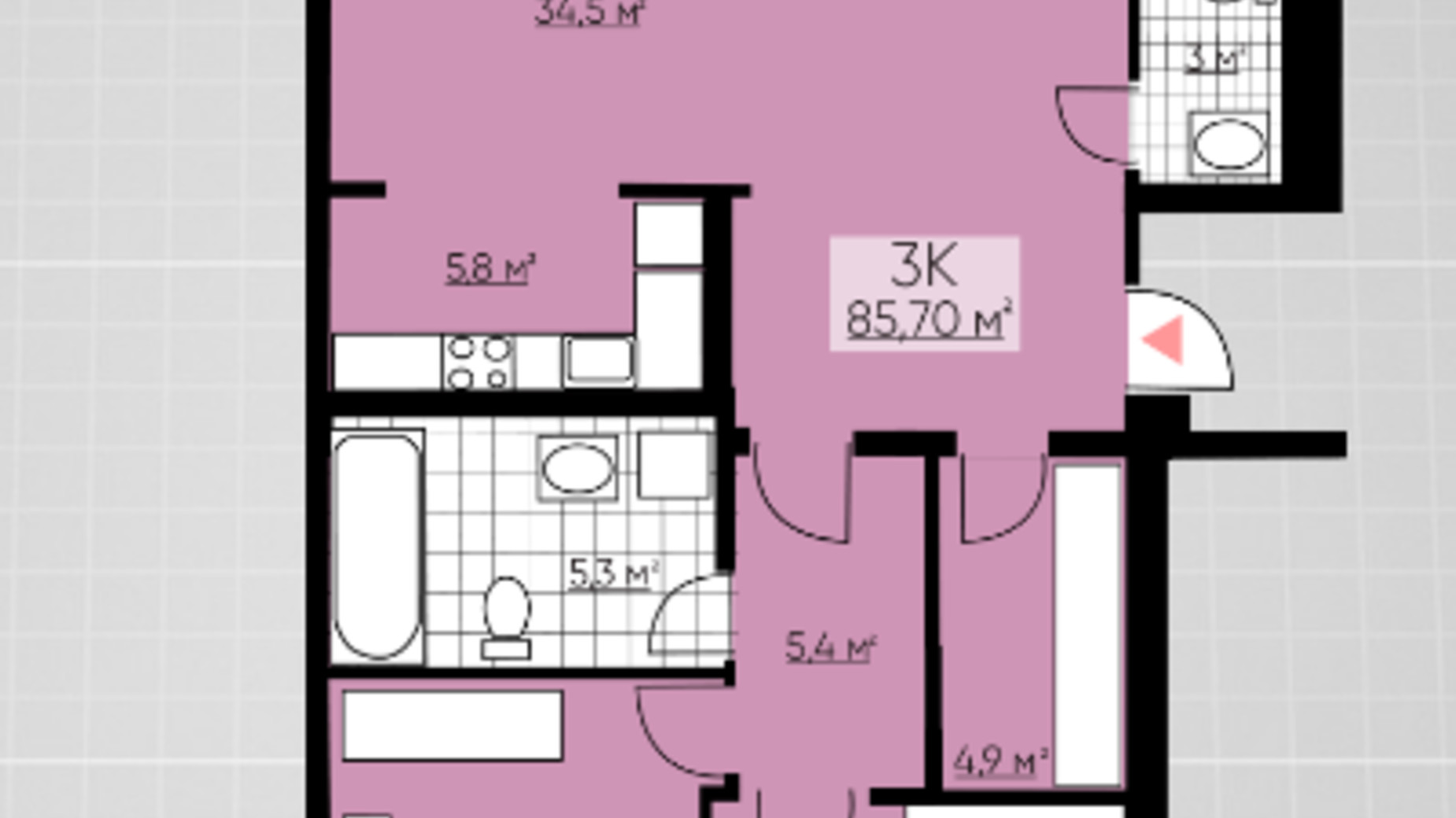 Планировка 3-комнатной квартиры в ЖК Provance Home 85.7 м², фото 164812