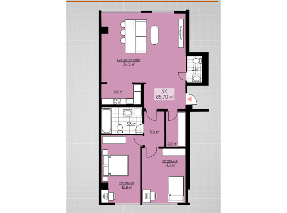 Планування 3-кімнатної квартири в ЖК Provance Home 85.7 м², фото 164812 Планування 3-кімнатної квартири в ЖК Provance Home 85.7 м², фото 164812